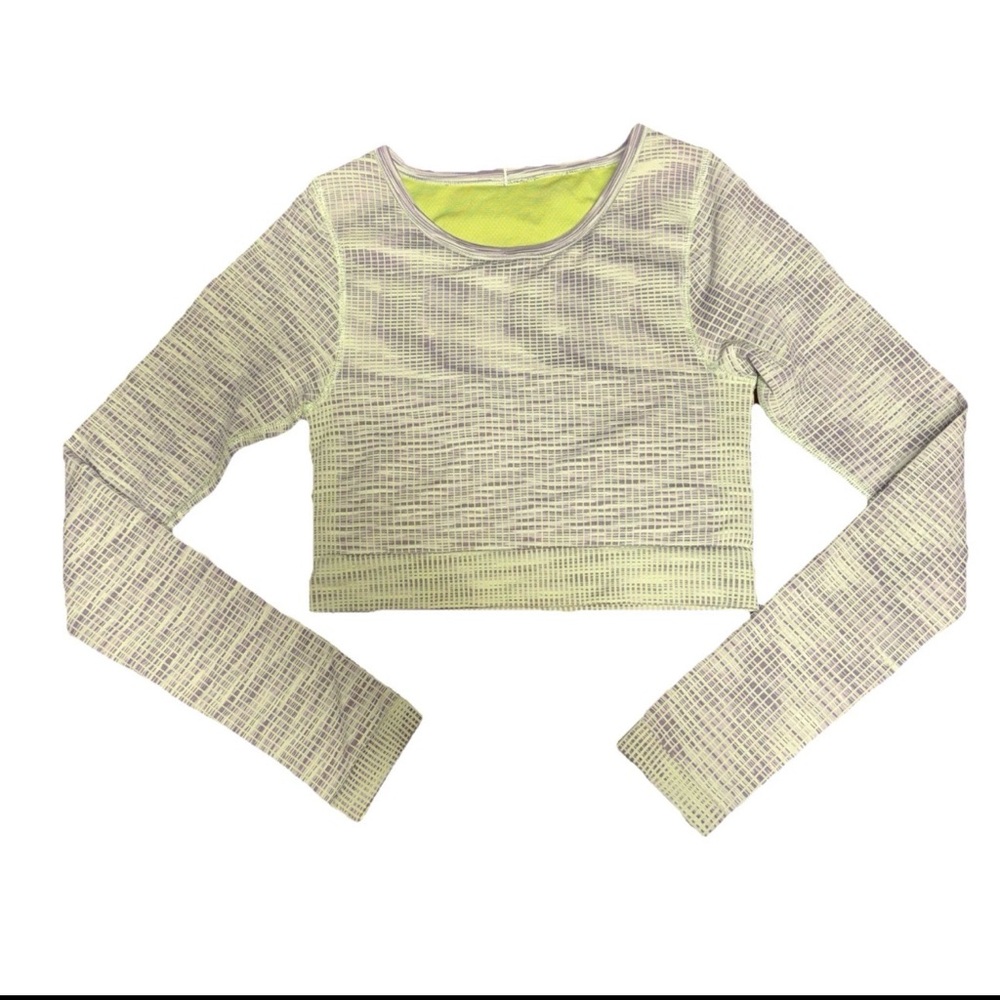 Lululemon Ebb To Street 4 Green Cropped Long Sleeve Yoga Geometric Preppy